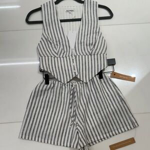 Reformation grey and white stripe linen set